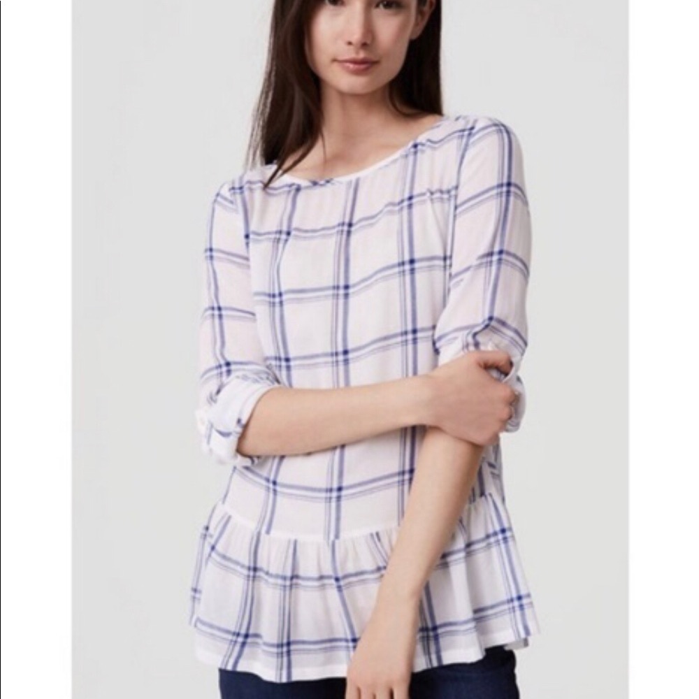 Loft peplum flowy plaid top